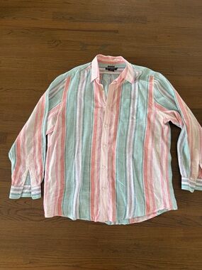 Island Company Pastel Pink & Mint Striped Button-Down Shirt